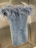 niche word shoulder cultivate morality cowboy strapless dress with female ostrich hair decoration