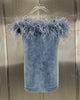 niche word shoulder cultivate morality cowboy strapless dress with female ostrich hair decoration