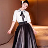 paragraph with bowknot white shirt   black gauze skirt outfit