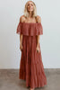 ruffle stitching one-line neck strapless long skirt dress