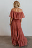 ruffle stitching one-line neck strapless long skirt dress