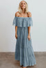 ruffle stitching one-line neck strapless long skirt dress