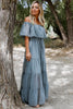 ruffle stitching one-line neck strapless long skirt dress