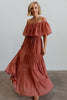 ruffle stitching one-line neck strapless long skirt dress