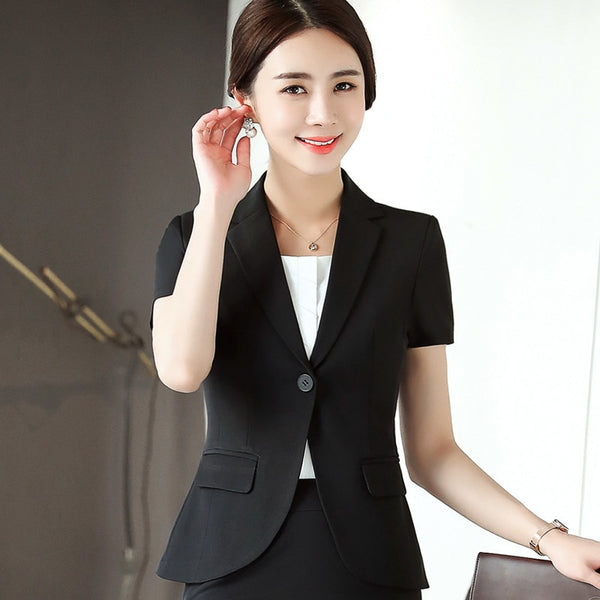 New short sleeve summer fashion blazer women formal slim work clothes interview suit jackets office ladies plus size coat