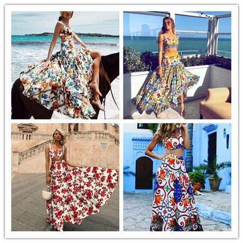 spring and summer beach skirt sexy sling long dress suit