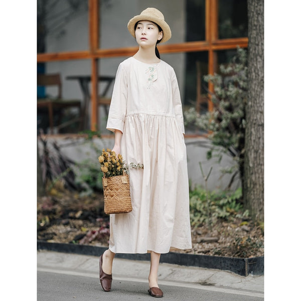 spring literature and art pure cotton embroidered dress with ink marks for women 20220401