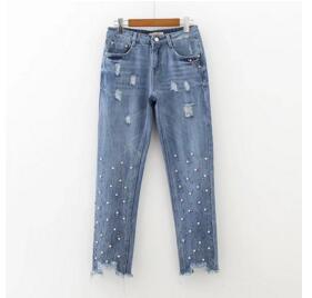 New spring storage color nail bead burr hole fashion jeans trousers denim jeans 0521