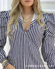 striped puff sleeve slim shirt dress