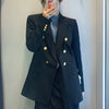 style ladies lapel shoulder pad double-breasted metal buttons slim suit jacket