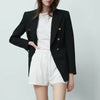 style ladies lapel shoulder pad double-breasted metal buttons slim suit jacket
