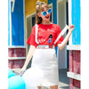 summer skirts twinsets women red cartoon embroidery loose tees top And overall black cute preppy Ladies skirts suit NS973