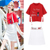 summer skirts twinsets women red cartoon embroidery loose tees top And overall black cute preppy Ladies skirts suit NS973