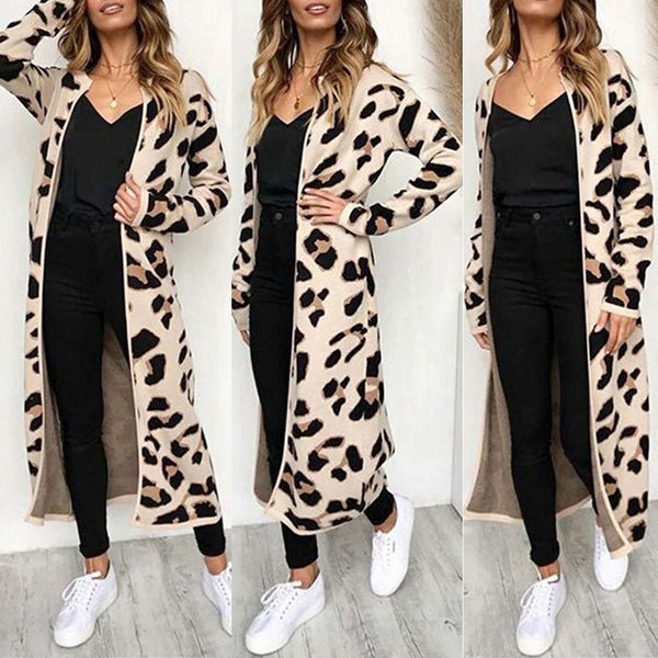 New sweater women Long Sleeve Leopard Print Cardigan Open Front Jacket Coat blusas femininas sueter mujer invierno 2019