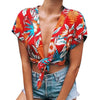 New trendy Women crop top Sexy Deep-V neck Short Sleeve flower Print Crop Tops Colorful Clothes Camisetas Mujer
