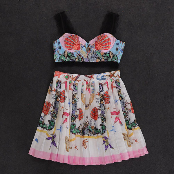 urban leisure base coat bud silk condole belt vest   starfish printing bust skirts pants suit