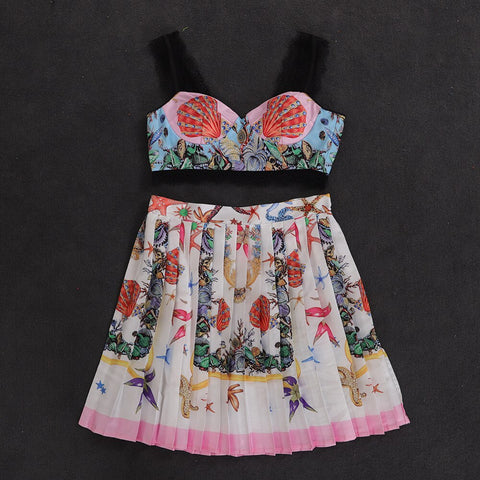 urban leisure base coat bud silk condole belt vest   starfish printing bust skirts pants suit