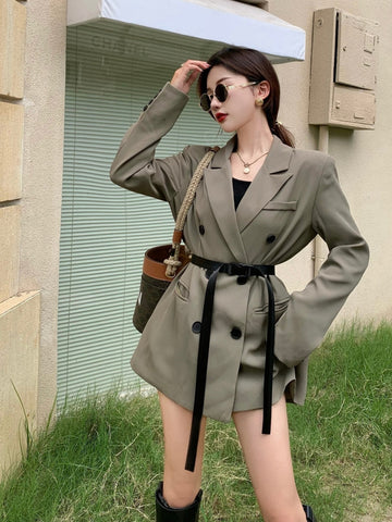 women's jacket Single Button solid color Blazer Coat Vintage Long Sleeve Female Outerwear Chic Femme