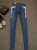 New women skinny jeans denim pants diamonds rhinestones jeans stretch long jeans