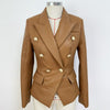 Fall Winter 2023 Designer Blazer Jacket Women's Lion Metal Buttons Double Breasted Synthetic Leather Blazer Overcoat