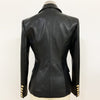 Fall Winter 2023 Designer Blazer Jacket Women's Lion Metal Buttons Double Breasted Synthetic Leather Blazer Overcoat