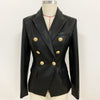 Fall Winter 2023 Designer Blazer Jacket Women's Lion Metal Buttons Double Breasted Synthetic Leather Blazer Overcoat