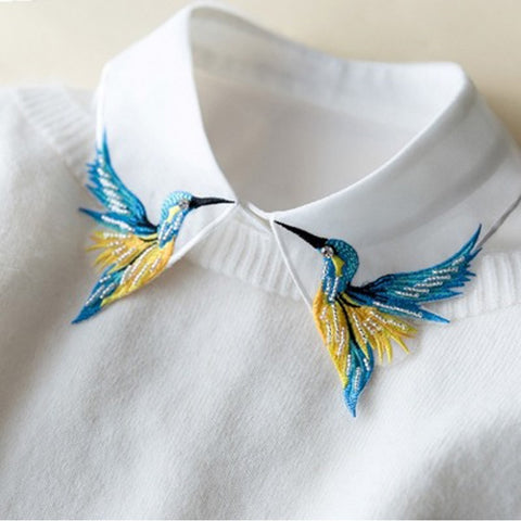 Newly Design Heavy bird embroidery necklace vest blouse Shirt neck Women Detachable Vertical Small Lapel