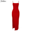 Nibber red black year christmas party long dresses women 2023 spring Basic bodycon lace up stretch Slim midi dresses femme
