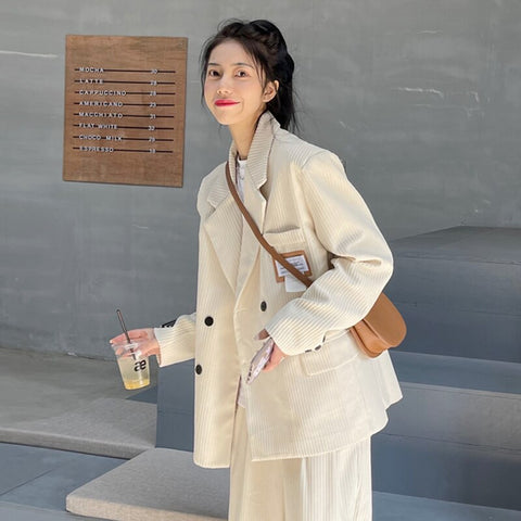 Nic Corduroy Oversized Blazer Jacket Women Loose Office Lady Suit  Single Breasted Coat 2022 Korean Chic Solid Outwear