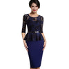 Nice-Forever Spring Women Elegant Lace Patchwork Peplum Dresses Business Office Bodycon Slim Dress B360
