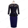 Nice-Forever Spring Women Elegant Lace Patchwork Peplum Dresses Business Office Bodycon Slim Dress B360