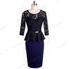 Nice-Forever Spring Women Elegant Lace Patchwork Peplum Dresses Business Office Bodycon Slim Dress B360