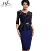 Nice-Forever Spring Women Elegant Lace Patchwork Peplum Dresses Business Office Bodycon Slim Dress B360