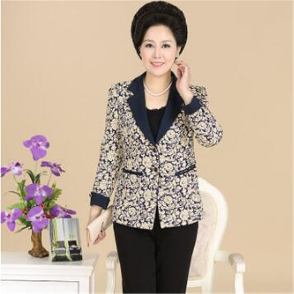 Nice Print Blazers Women New Middle-aged Mother Clothes Spring And Autumn Single-breasted Turn-down Collar Short Suit Coat 4888