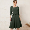 Nice-forever Autumn Women Classic Solid Color Swing Dresses Cocktail Party Retro Flare Dress btyA230