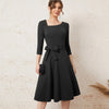Nice-forever Autumn Women Classic Solid Color Swing Dresses Cocktail Party Retro Flare Dress btyA230