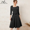 Nice-forever Autumn Women Classic Solid Color Swing Dresses Cocktail Party Retro Flare Dress btyA230
