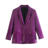 Nlzgmsj ZBZA Women 2023 Spring Sequined Blazer Long Sleeve Button Celebrity Long Women Jacket Blazer  202312
