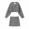 Nlzgmsj Za 2023 Autumn Winter Women Skirt Suit Short Blazer O Neck Long Sleeve Houndstooth Blazer + Mini Skirt Sets 202307
