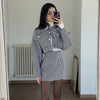 Nlzgmsj Za 2023 Autumn Winter Women Skirt Suit Short Blazer O Neck Long Sleeve Houndstooth Blazer + Mini Skirt Sets 202307