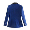 Nlzgmsj Za 2022 Women Jacket Double Breasted Tweed Check Blazer Coat Vintage Long Sleeve Pockets Female Outerwear Chic 202212