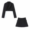 Nlzgmsj Za Sexy One Button Short Women Blazer Cropped High Waist Irregular Cross Slit Mini Skirt Long Sleeve Suits 2 Pieces Set