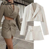 Nlzgmsj Za Sexy One Button Short Women Blazer Cropped High Waist Irregular Cross Slit Mini Skirt Long Sleeve Suits 2 Pieces Set