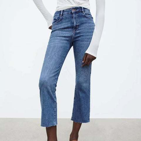 Nlzgmsj Za Women 2022 High Street Washed Elastic Jeans Woman  Waist Jeans Burrs vintage Jeans For Women 202207