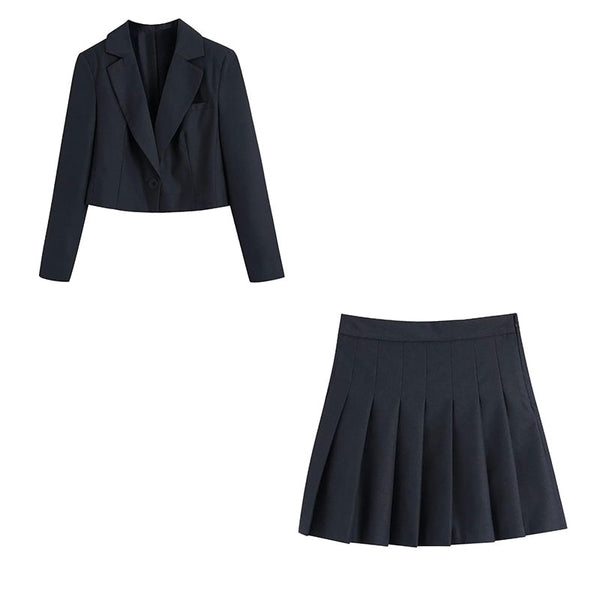 Nlzgmsj Za Women 2023 Sexy Cropped Blazer 2 Piece Set Empire Skirts Set Suit Women Single Button Blazer Empire Skirts 202301