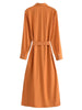 Nlzgmsj Za Women Elegant A Line Shirt Dress With Sashes Office Wear Turn Down Collar Sashes Dress Long Sleeve Casual Midi Dress