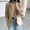 Nomikuma Cotton Linen Blazer Women 2023  Ropa Mujer Solid Color Single Button Long Sleeve Jackets Casual All-match
