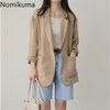 Nomikuma Cotton Linen Blazer Women 2023  Ropa Mujer Solid Color Single Button Long Sleeve Jackets Casual All-match