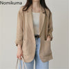 Nomikuma Cotton Linen Blazer Women 2023  Ropa Mujer Solid Color Single Button Long Sleeve Jackets Casual All-match