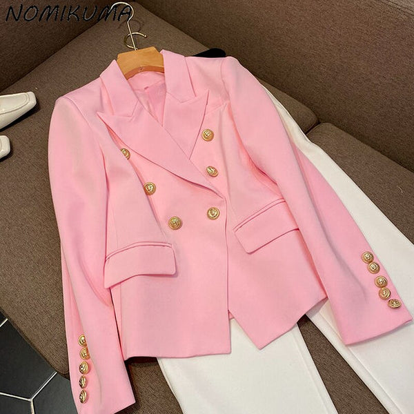 Nomikuma Double Breasted Woman Suit Jacket Korean Elegant Notched Collar Blazers Autumn 2022 Blazer Coat 6Z997